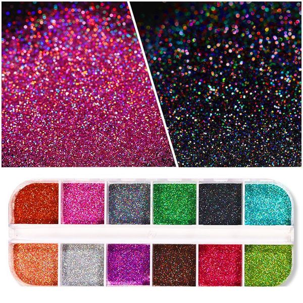 

12 grids holographics nail art powder colorful flakes nail glitter decoration nail fire manicuring design pow jllexf, Silver;gold
