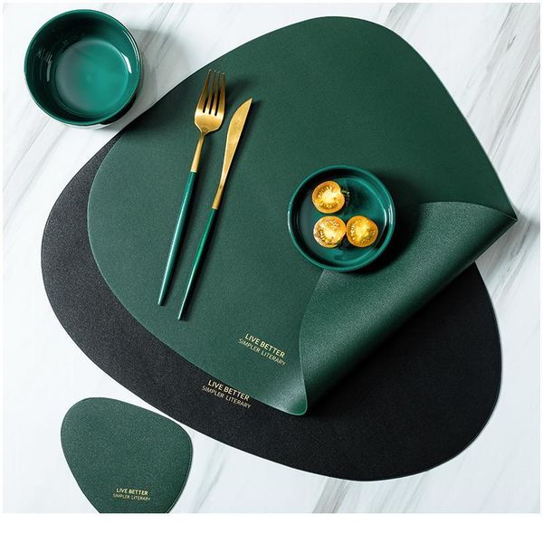 

drop-shaped shape placemat plate mat food grade leather table pad waterproof heat insulation kitchen gadget easy sqcwrt