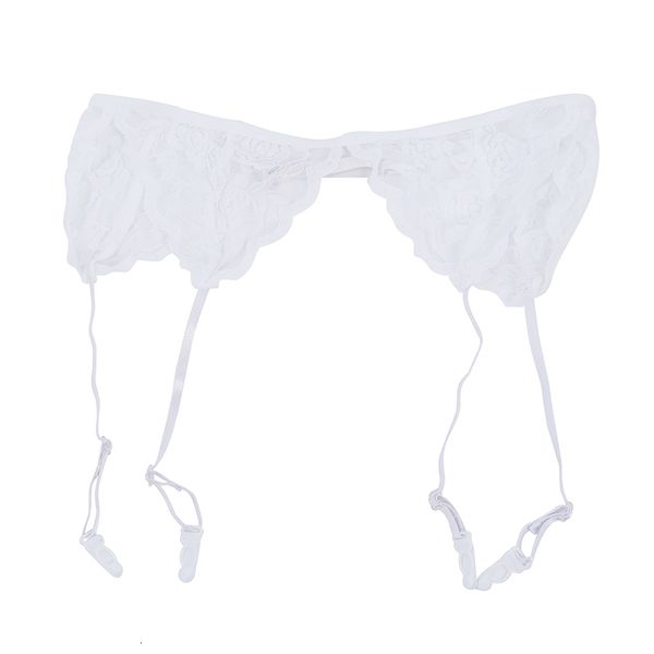 

white floral lace mesh garter belt, Black;white