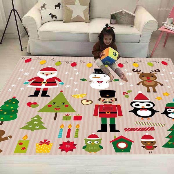 

cartoon christmas children room rug carpet doormat baby playing mat loop-pile velvet floor area rug for modern living room1