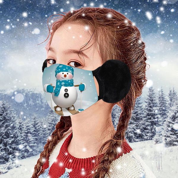

maseczka 5pc headband masques ochronna children christmas snowman printed winter warm plush face reusable mask #