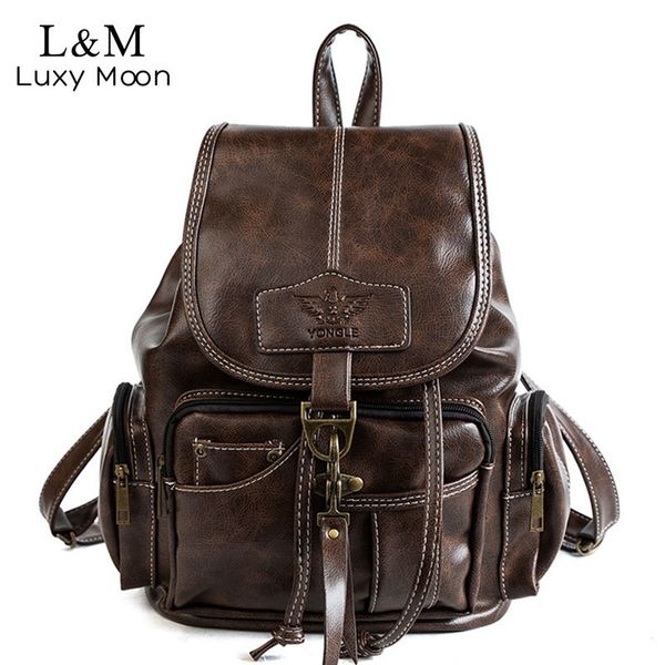 

vintage women backpack for teenage girls school bags fashion backpacks retro leather black drawstring large bagpack xa150h 201006