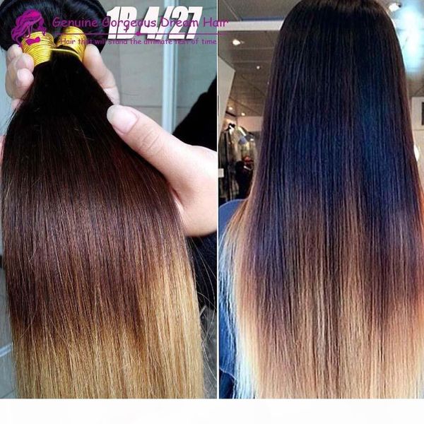 

3 tone ombre color human hair weaves straight 1b 4 27 peruvian hair extensions black to brown to blonde brazilian human hair bundles