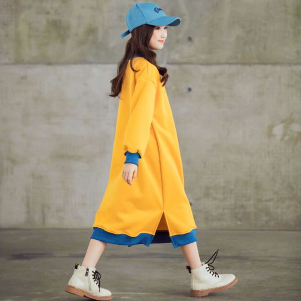

drs 2020 girls' winter plush new thickened large children's middle and long side slit loose casual skirt 5o9s, Red;yellow