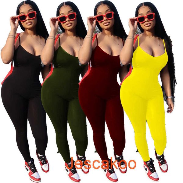 

women jumpsuits sleeveless long pants solid color suspenders tight slim ladies sling fashion rompers 4 colours new 2022, Black;white