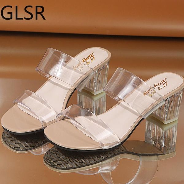 

sandals 2021 clear heels slippers women summer shoes woman transparent high pumps wedding jelly sandels for, Black