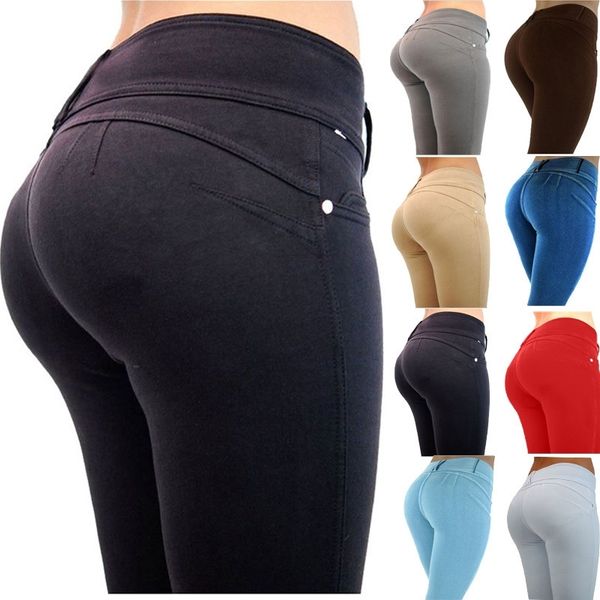 

new women low waist leggings push up hip solid casual trousers for women fashion elastic legging s- 201027, Black