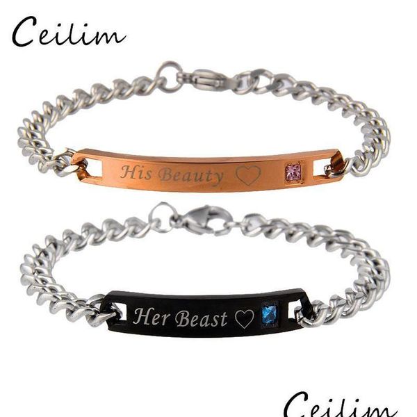 

stainless steel couple bracelet for women men his queen her king lover charm bracelet bangles beauty beas sqclej dh_seller2010, Black