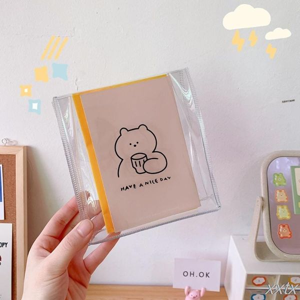 

портативный пенал прозрачный пвх pen box bag student канцтовары косметика для хранения организатор