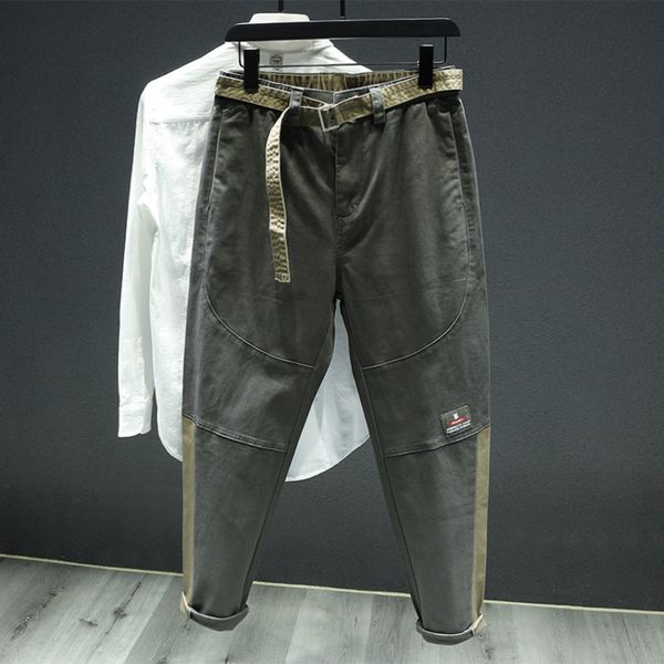 

chaopai men's splicing loose straight tube harlan casual harun pants korean fashion casual versatile autumn and winter pants wliv9, Blue