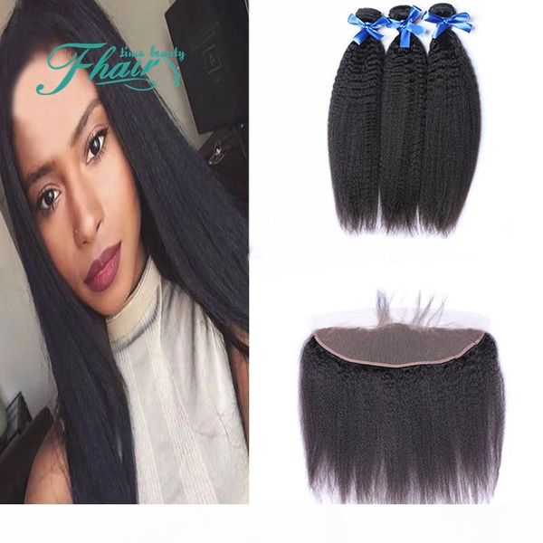 

yaki straight lace frontal closure with 3bundles 9a italian coarse yaki human hair weave with 13x4 ear to ear lace frontals 4pcs lot, Black