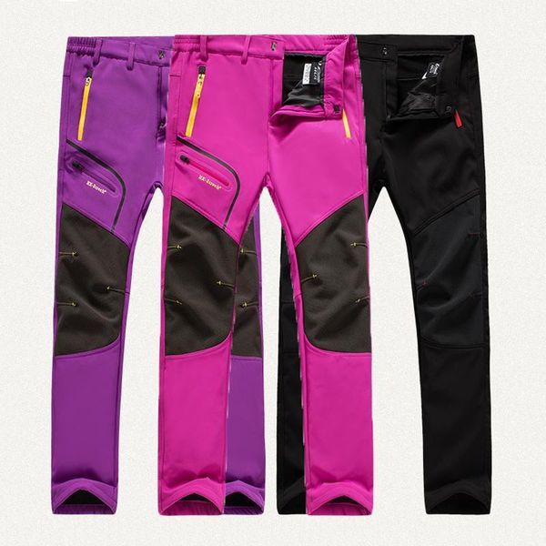 

outdoor pants woman winter hiking camp climbing cold days ski fleece oversized plus size hose waterproof softshell warm1, Black;green