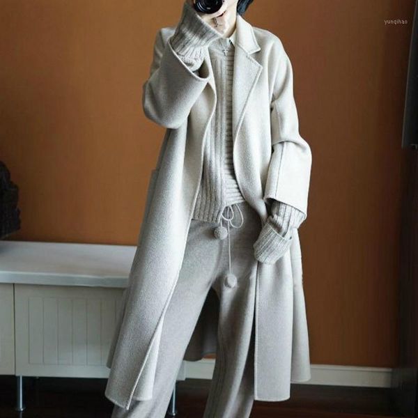 

double faced cashmere overcoat women's 2020 new pure wool medium length hepburn hand-made wool overcoat fashion1, Black