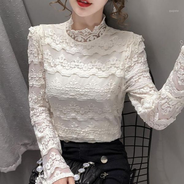 

autumn / winter 2020 new chic sweet style versatile lace half high collar long sleeve bottoming with lace1, White