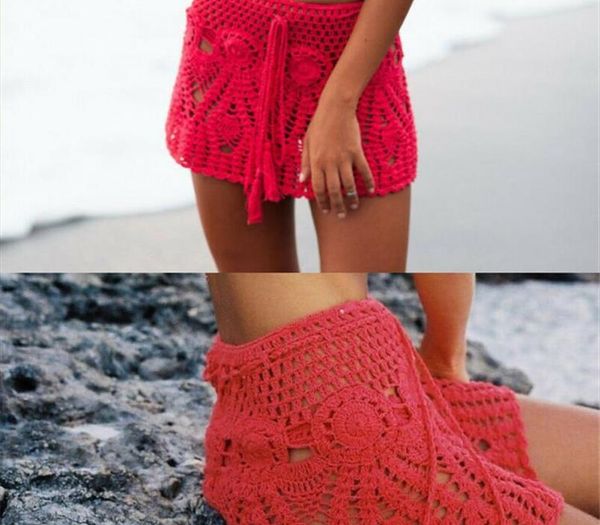 

2020 women summer beach crochet mini skirt bikini cover up hight waist hollow swimwear bathing suit99, Black