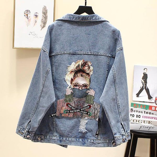 

women denim jacket denim jacket ripped holes jean coat patchwork bf style jeans coats and jackets women's clothing clothes1, Black;brown