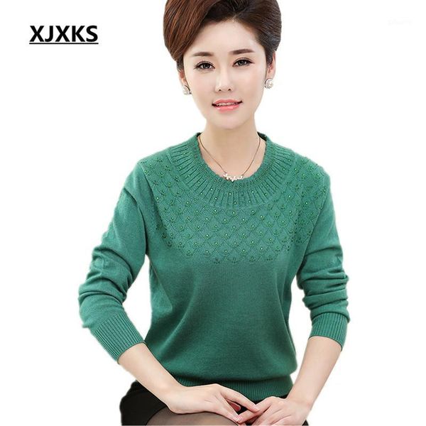 

xjxks new spring and autumn long sleeve sweaters women fashion o-neck knitwear mother clothing solid color pullover 1, White;black