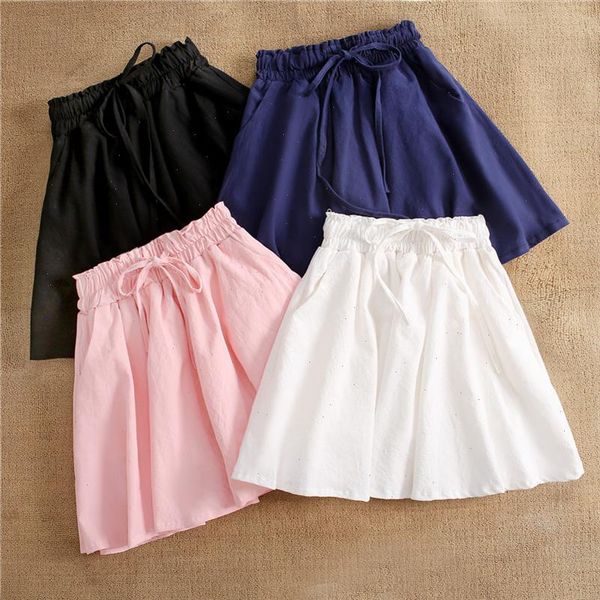 

solid lace up empire japanese kawaii mini skirt 2021 summer loose women student school uniform a line casual above knee skirts, Black
