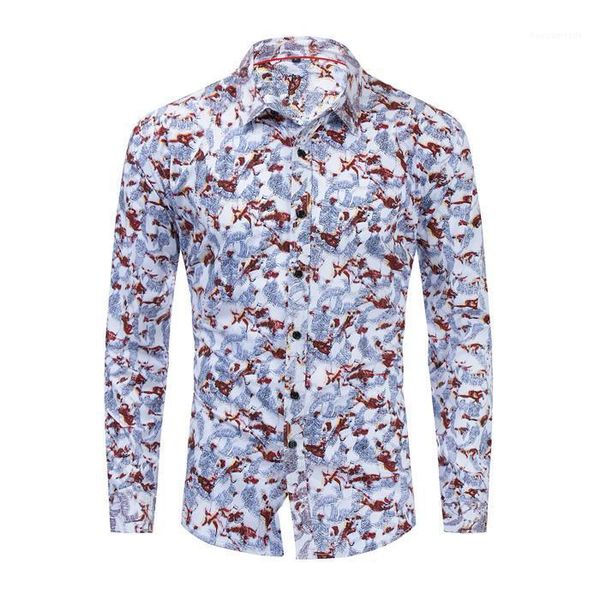 

men's casual shirts 2021 summer men's hawaiian shirt 100% cotton long sleeve plants printed men button down social fm1881, White;black