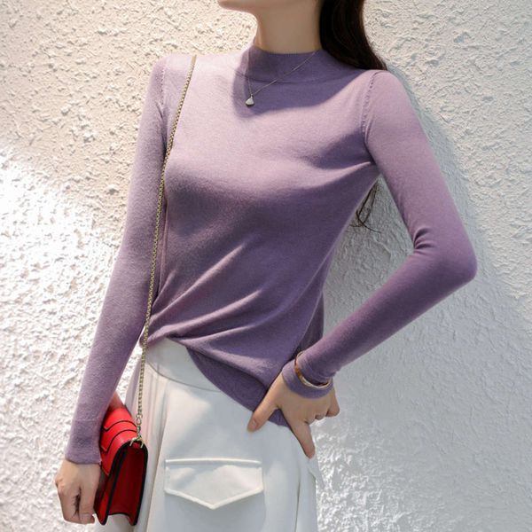 

autumn 2020 new wool semi turtleneck long sleeve bottom coat thin woolen women's sweater, White;black