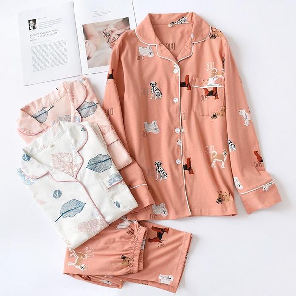 

autumn cotton floral printing pajamas long sleeve pyjamas women v-neck pijama mujer loungewear home clothes sleep set1, Black;red