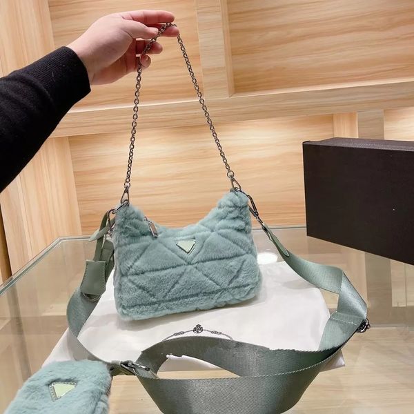 

designer women furry shoulder bags soft hobos luxruy fur purses handbags 2-piece crossbody chain bag lady baguettes top