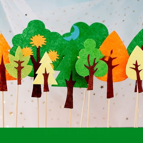 

c7sqo baked 1jk1y green felt decoration plug-in creative cake dessert cake three-dimensional forest bamboo stick desserts decoration forest