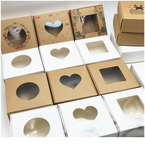 

24 pcs pvc window christmas candy brown gift packaging box for wedding\\candy\\crafts\\cake\\handmade soap packing gi sqcdeb