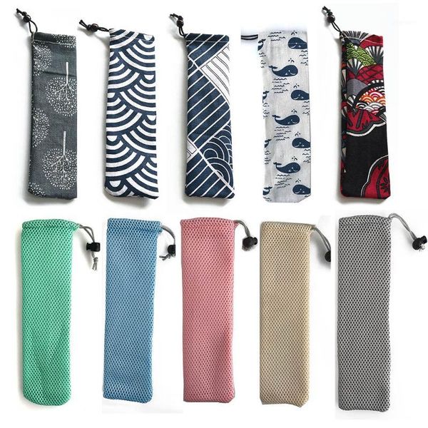 

10pcs/lot portable stainless steel storage straw mesh bag reusable straw pouch picnic camping chopsticks spoon tableware bag1