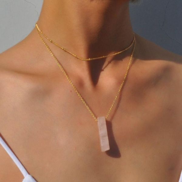

pendant necklaces 1pc fashion natural crystal quartz stone necklace multi-layer chain choker bib for women jewelry 4 colors, Silver