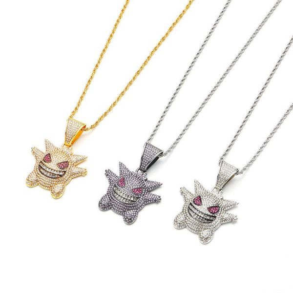 

jewelry rock punk iced out shiny cz gengar vampire bull pendant necklace, Silver