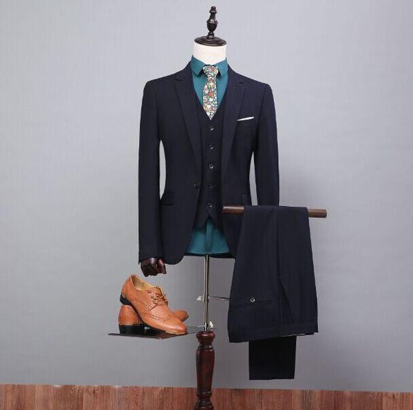 

men's suits & blazers 2021 italian style dark navy blue groom tuxedos 3 piece slim fit mens wedding prom groomsman wear business man su, White;black