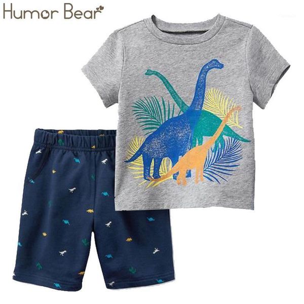 

humor bear summer 2020 baby boys clothes suit european and american style cartoon cotton t-shirt + shorts kids clothing set1, White