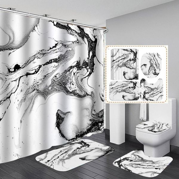 Ванная комната 4 кусок набор смешные палочки рисунок печати ткань ткань душевой занавес ковровое покрытие туалет крышка баня коврик для домашнего декора T200711