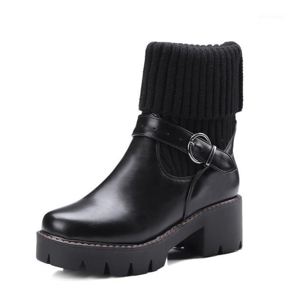 

women's rubber boots boots-women luxury designer female shoes round toe rain 2020 low fashion ladies large size mid-calf1, Black