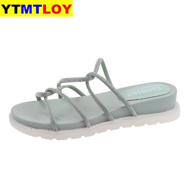 

slippers roman women wear 2021 summer open-toed cross thin belt rhinestone sandals and beach shoes size 35-401, Black