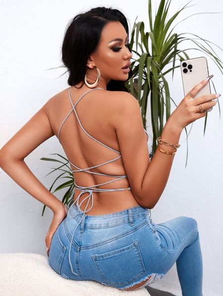 

sxy backless lace up crop cami u4wp#, White