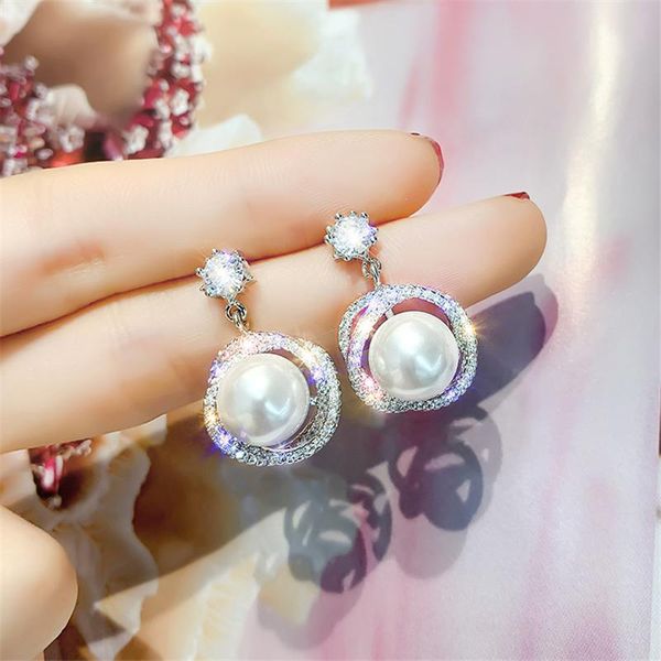 

dangle & chandelier pearl zircon geometric twist drop earrings for women fashion jewelry pendientes statement femme bijoux gifts, Silver