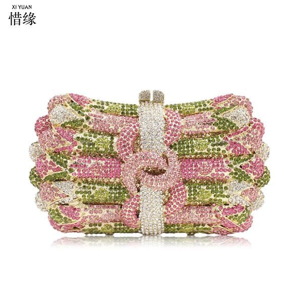 

evening bags fashion women flower diamonds clutch rhinestones chain shoulder handbags for party dinner wallets gold/silver