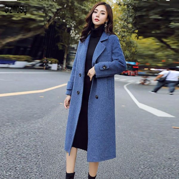 

2020 autumn winter new women midium length woolen coat female fashion casual long coat thick warm clothes ca3331, Black
