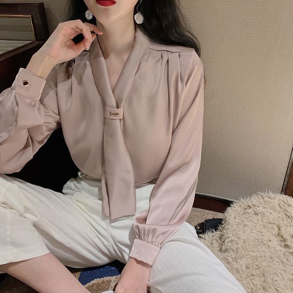 

autumn 2020 new small group loose long sleeve tie temperament satin sun proof shirt women's wear