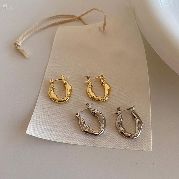 

aomu 1pair 2020 vintage geometric irregular gold silver color metal hoop earrings for women girls simple jewelry gifts, Golden;silver