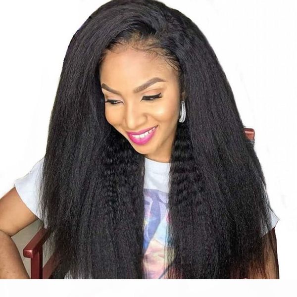 

human hair wigs mongolian kinky straight hair wigs 130% density glueless machine made wig for women, Black;brown