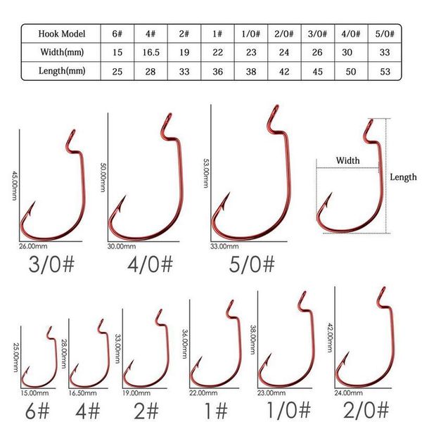 

50pcs/ box red high-carbon steel fishing hooks 5/0#-6# crank fishing hook lure worm pesca for soft bait fish tackle acc jllnds