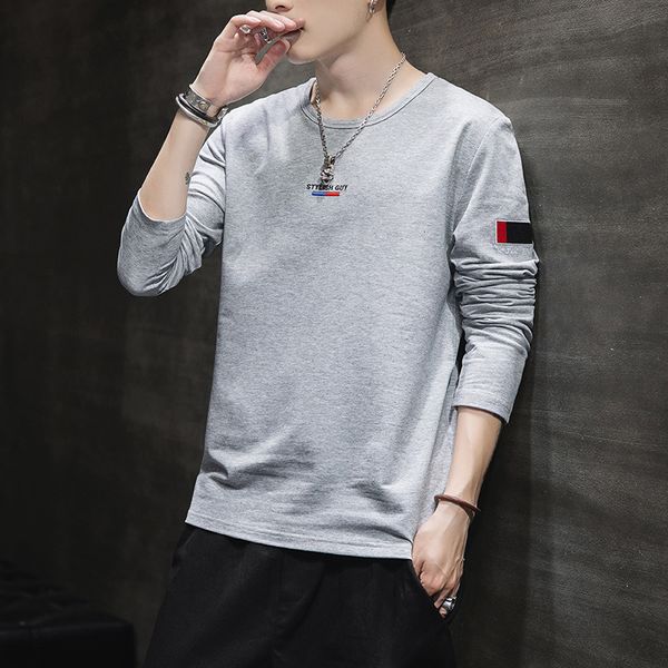 

2021 t-shirt spring autumn long sleeve o-neck t shirt men brand clothing fashion patchwork cotton tee wzhw, White;black