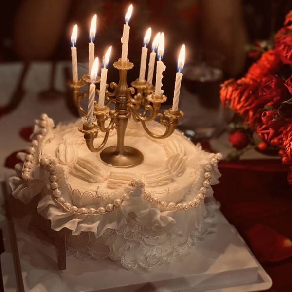 

lqnlj internet european candlestick tiktok baking candle holder decoration celebrity romantic candle holder cake cake dessert decoration w0v