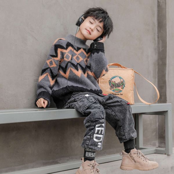 

sweater boys' plush high collar pullover autumn winter thickened 2020 new mink veet children's wear ya4s, Blue