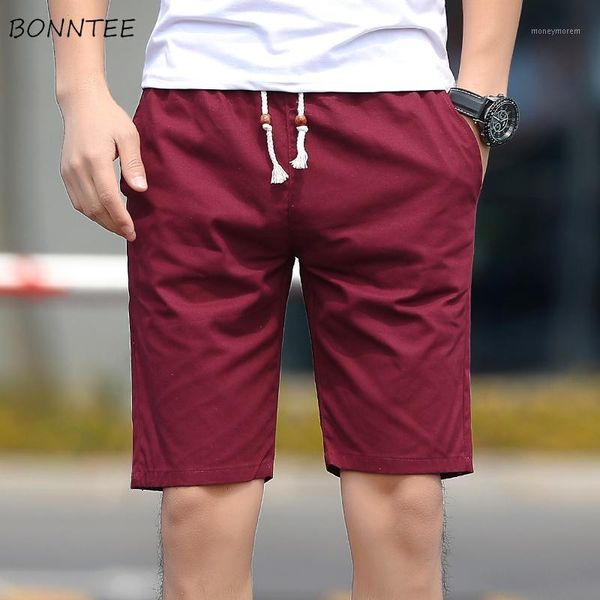 

shorts men solid knee length comfortable elastic waist mens regular cotton short males daily trendy chic1, White;black