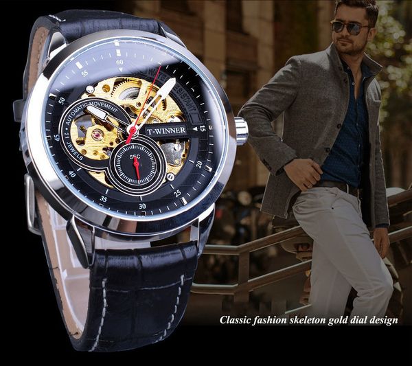 

2020 luxury european and american men's fashion watch leisure hollow waterproof automatic mechanical watch with box fast shipping, Slivery;brown