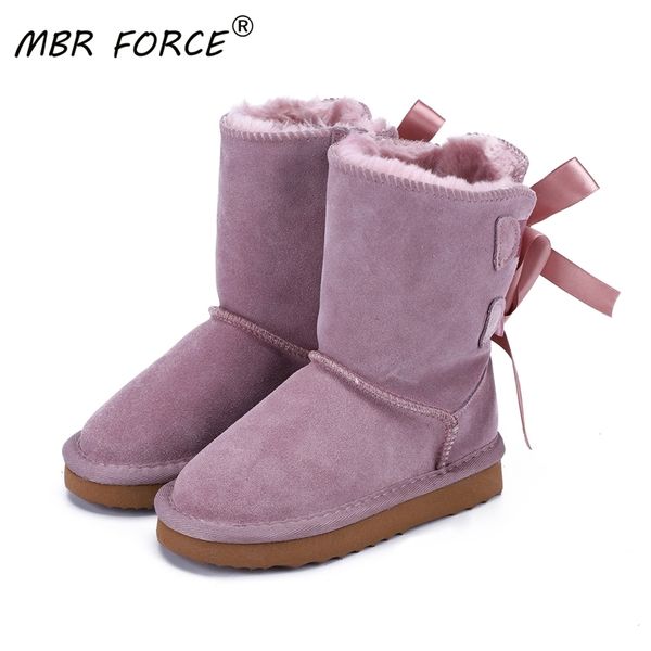 

mbr force new genuine leather fashion children snow boots keep warm and comfortable boys girls ankle boots bowknots snow boots y201028, Black;grey